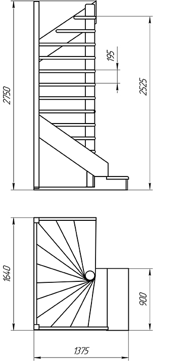 Размеры винтовой лестницы на второй этаж в частном доме чертеж